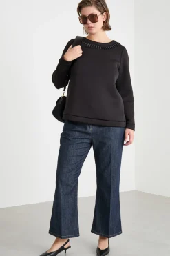 Jeans crop con fondo svasato - Blu