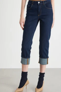 Jeans crop con risvolto - Blu