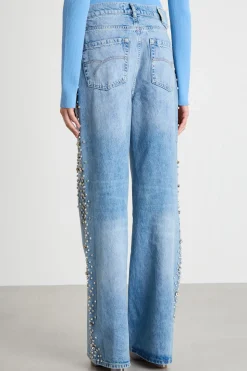Jeans dalla linea ampia con strass - Azzurro