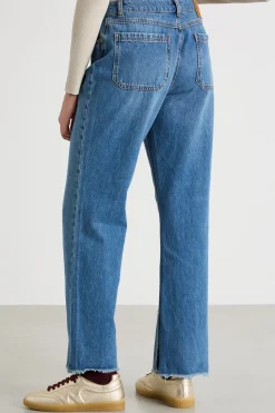 Jeans dritti con orlo sfrangiato - Blu