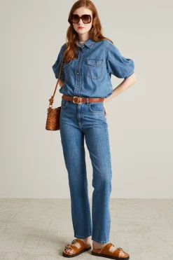 Jeans dritti in denim - Azzurro Denim
