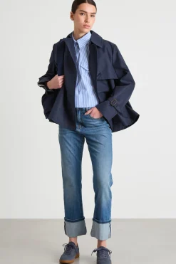 Jeans dritto con risvolto alto - Blu