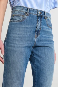 Jeans dritto con risvolto alto - Blu