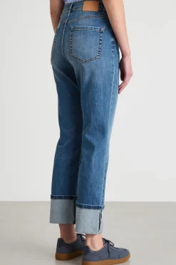 Jeans dritto con risvolto alto - Blu