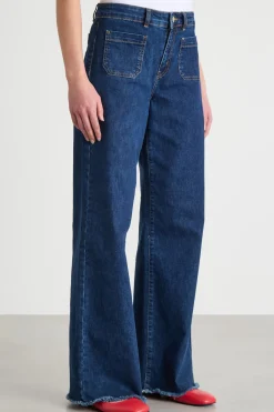 Jeans dritto e ampio con tasche applicate - Blu