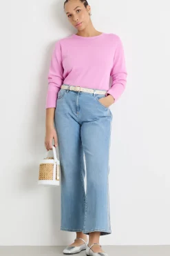 Jeans flare con impunture - Azzurro