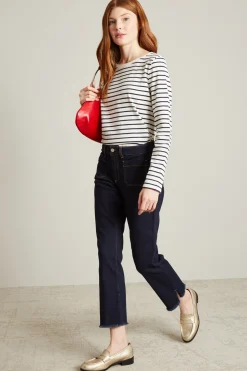 Jeans flare con orlo sfrangiato - Blu Scuro Denim