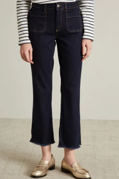 Jeans flare con orlo sfrangiato - Blu Scuro Denim