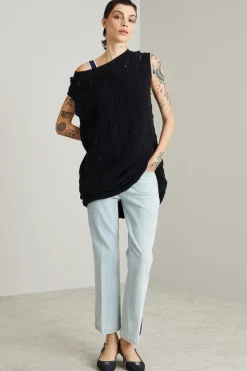 Jeans flare con spacchetti - Azzurro Chiaro Denim