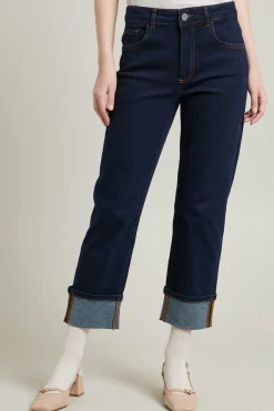 Jeans in denim con risvolto - Blu Scuro