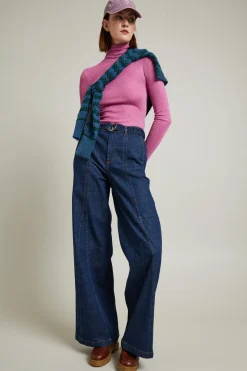 Jeans svasati con cintura - Blu Scuro Denim