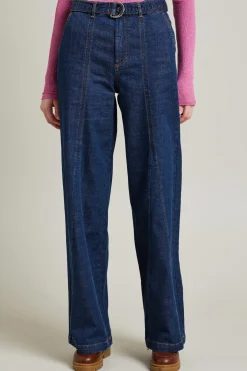 Jeans svasati con cintura - Blu Scuro Denim