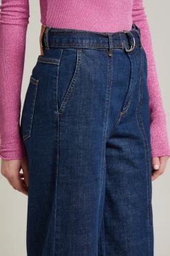 Jeans svasati con cintura - Blu Scuro Denim