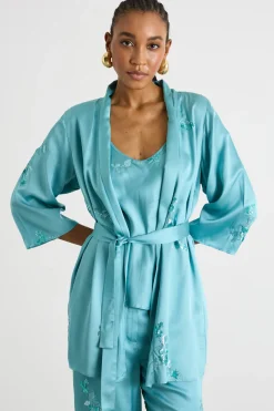 Kimono corto con paillettes - Azzurro