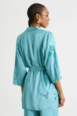 Kimono corto con paillettes - Azzurro