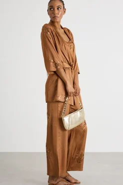 Kimono corto con paillettes - Marrone