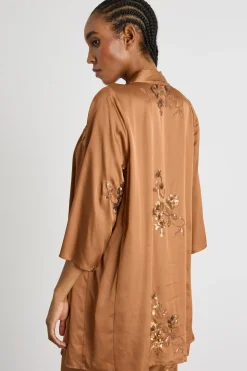 Kimono corto con paillettes - Marrone