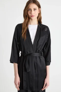 Kimono corto con paillettes - Nero