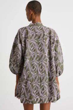 Kimono in popeline ricamato - Verde Lilla
