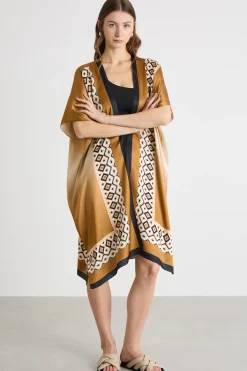 Kimono in raso stampato - Cammello