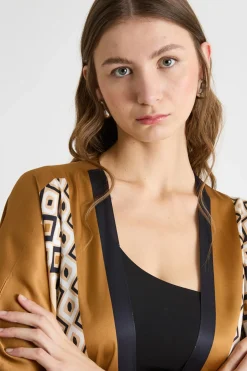 Kimono in raso stampato - Cammello
