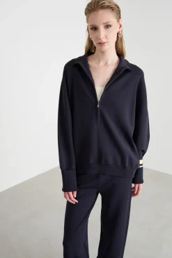 Maglia a collo alto con zip - Blu