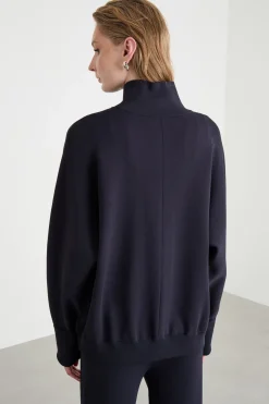 Maglia a collo alto con zip - Blu