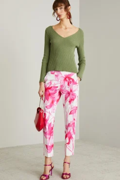 Maglia a coste con scollo a V - Verde Salvia