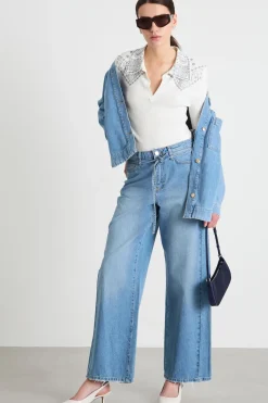 Maglia a coste con strass - Bianco