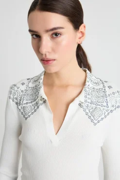 Maglia a coste con strass - Bianco