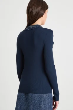 Maglia a coste con strass - Blu