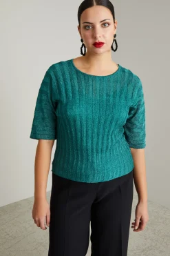 Maglia a coste lamè - Verde