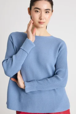 Maglia a coste orizzontali - Azzurro