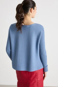 Maglia a coste orizzontali - Azzurro