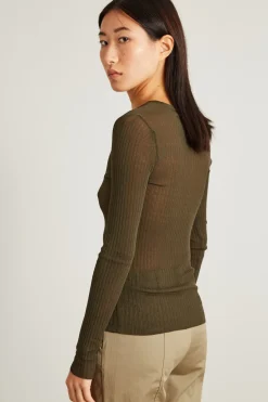 Maglia a coste piatte in seta - Verde Militare