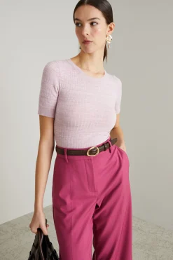 Maglia aderente a coste piatte - Rosa