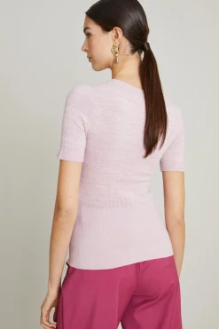 Maglia aderente a coste piatte - Rosa