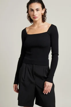 Maglia aderente a costine - Nero