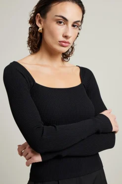 Maglia aderente a costine - Nero