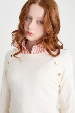 Maglia aderente con bottoni - Bianco
