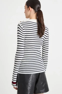 Maglia aderente con bottoni - Bianco Nero