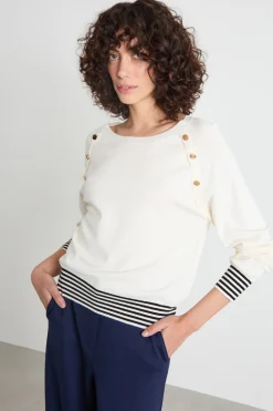 Maglia aderente con bottoni - Bianco Nero