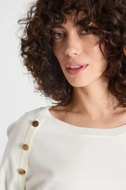 Maglia aderente con bottoni - Bianco Nero