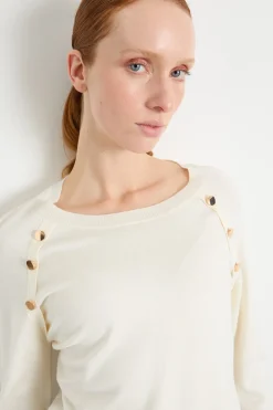 Maglia aderente con bottoni - Bianco Nero