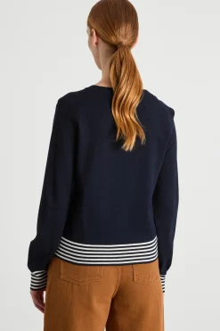 Maglia aderente con bottoni - Blu Bianco