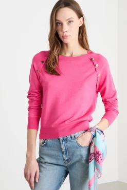 Maglia aderente con bottoni - Fuxia