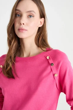 Maglia aderente con bottoni - Fuxia