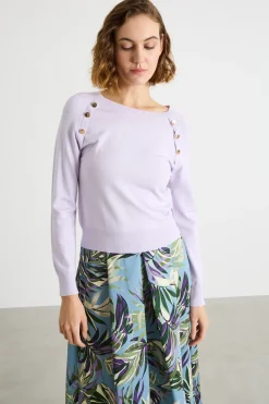 Maglia aderente con bottoni - Lilla