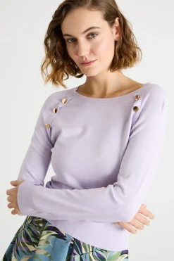Maglia aderente con bottoni - Lilla