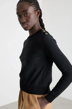 Maglia aderente con bottoni - Nero